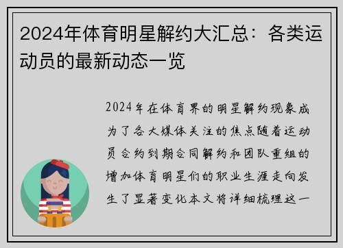2024年体育明星解约大汇总：各类运动员的最新动态一览